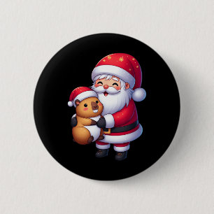Santa Claus Hugs Capybara Weihnachten Matching Button