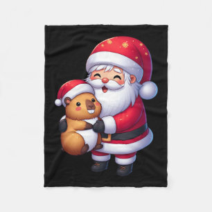 Santa Claus Hugs Capybara Weihnachten Matching Fleecedecke