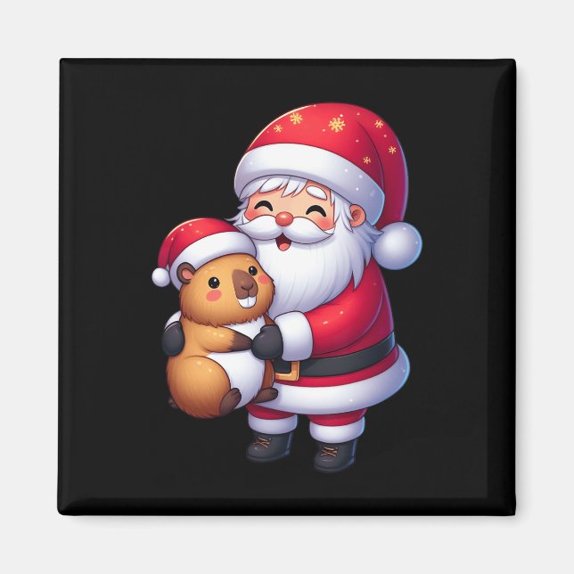 Santa Claus Hugs Capybara Weihnachten Matching Magnet (Vorne)