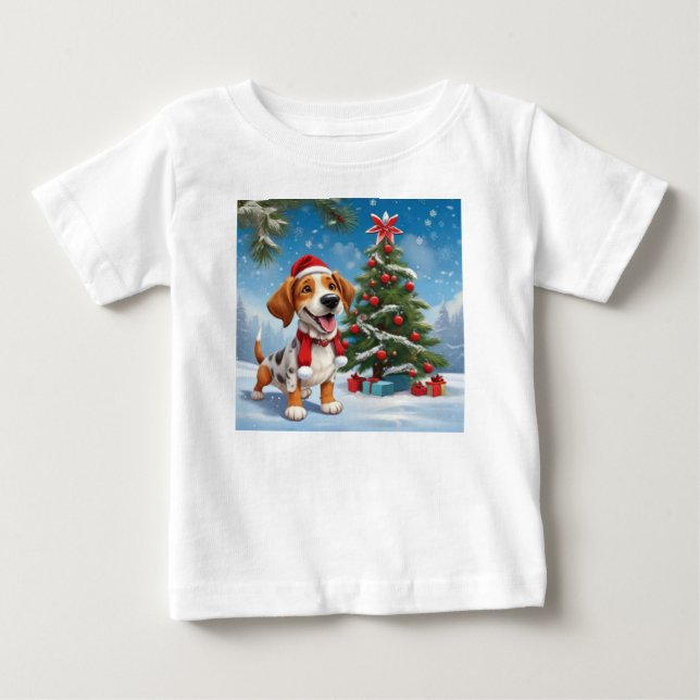 Santa-Claus-Hund-Toddlershirt Baby T-shirt (Vorderseite)