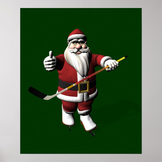 Santa Claus Ice Hockey Player Poster (Vorne)