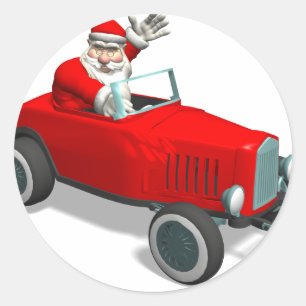 Santa Claus im Hot Rod Runder Aufkleber