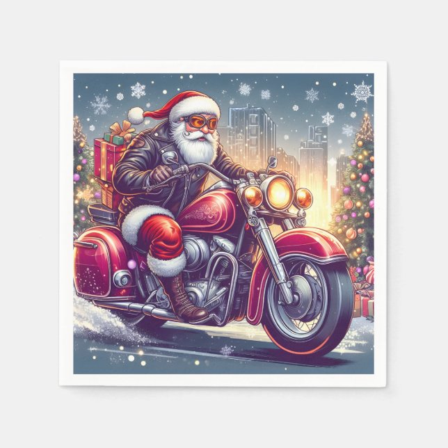 Santa Claus im Motormodus Serviette (Vorderseite)