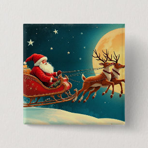 Santa Claus im Schlitten Button