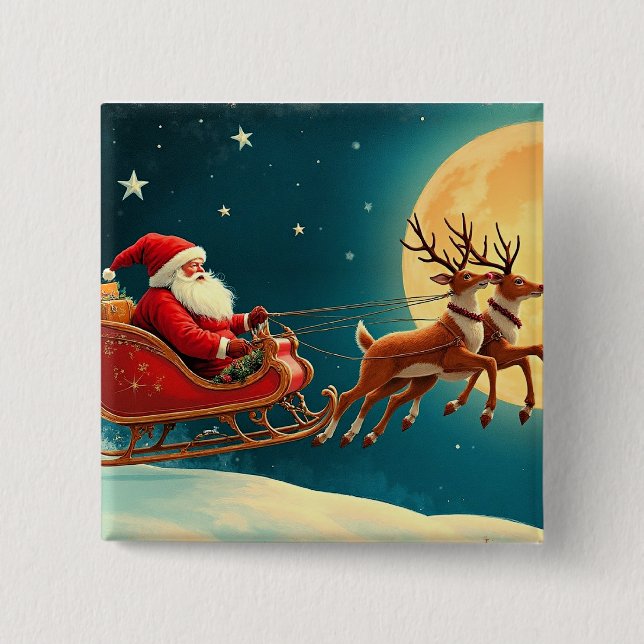 Santa Claus im Schlitten Button (Vorderseite)