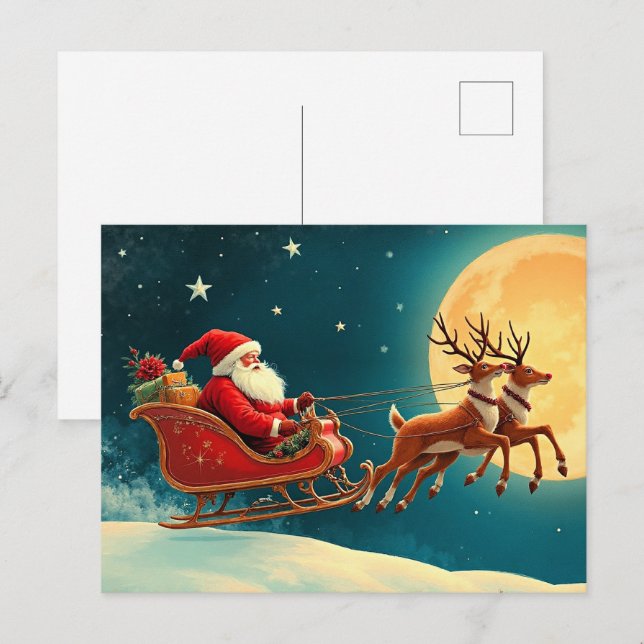 Santa Claus im Schlitten Postkarte (Vorne/Hinten)