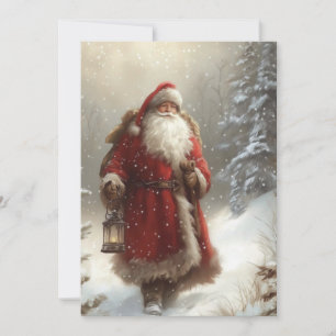 Santa Claus im schneebedeckten Wald Frohe Feiertag Karte