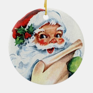 Santa Claus im Wasserfarbeneffekt & Weiße Hirschge Keramikornament