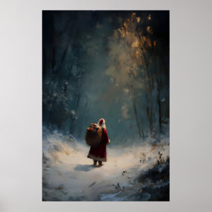Santa Claus im Winterwald-Druck, gemütliches Weihn Poster