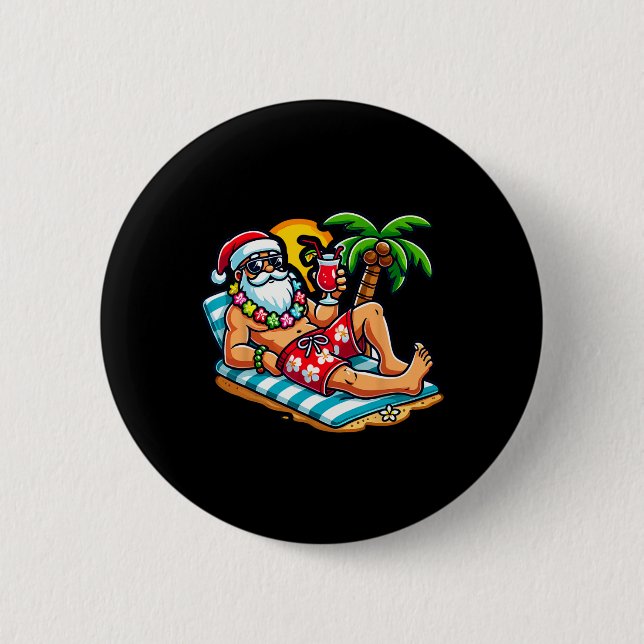 Santa Claus in Badehose Christmas im Juli Strand Button (Vorderseite)