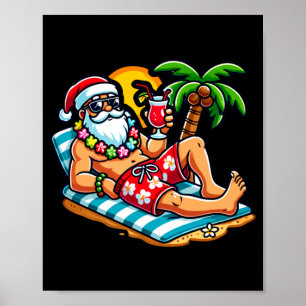 Santa Claus in Badehose Sommer Weihnachten Strandp Poster