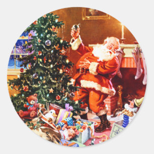 Santa Claus in der Nacht vor Weihnachten Runder Aufkleber