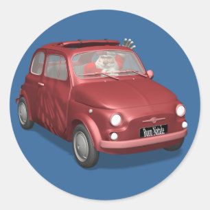 Santa Claus in Fiat 500 Runder Aufkleber