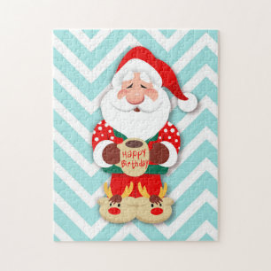 Santa Claus in red pajamas holding a mug Puzzle