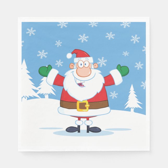 Santa Claus in Snowy Winter Scene Serviette (Vorderseite)