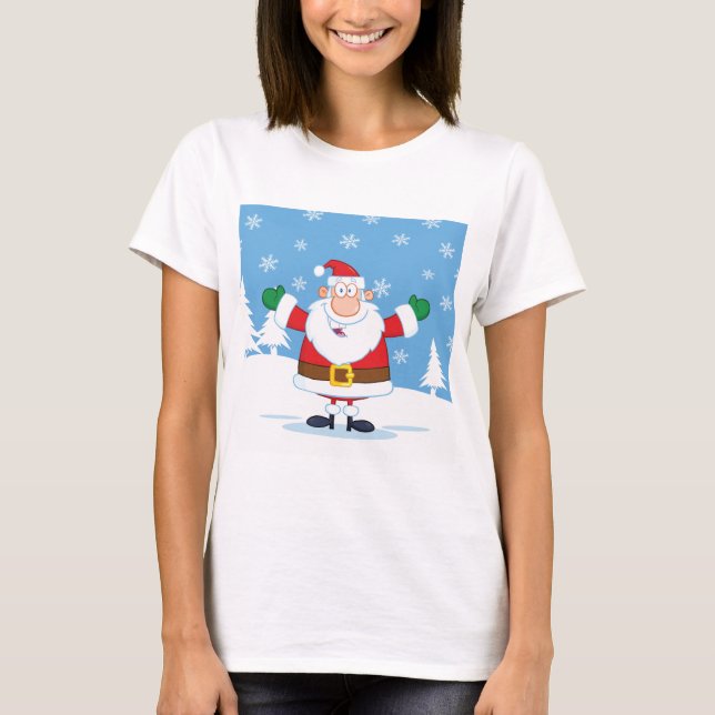 Santa Claus in Snowy Winter Scene T-Shirt (Vorderseite)