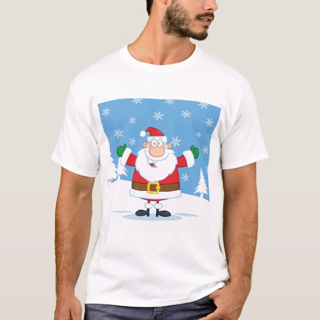 Santa Claus in Snowy Winter Scene T-Shirt (Vorderseite)