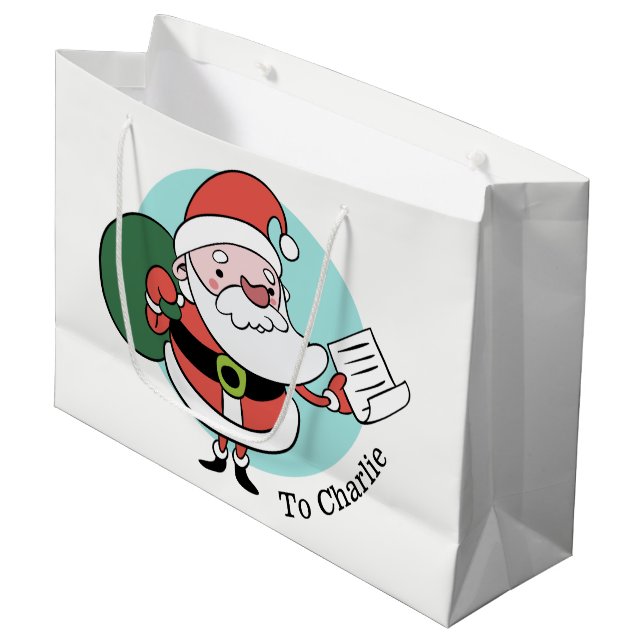 Santa Claus individuelle Name große Geschenktasche Große Geschenktüte (Vorderseite Schrägansicht)