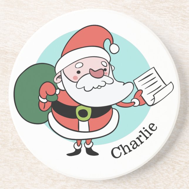 Santa Claus individuelle Name Sandstone Untersetze Getränkeuntersetzer (Vorne)