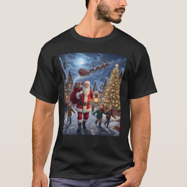 Santa Claus is giving gifts T-Shirt (Vorderseite)