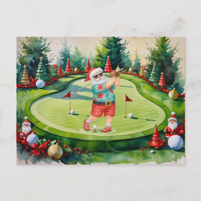 SANTA CLAUS is golfing Christmas Holiday  Postkarte (Vorderseite)