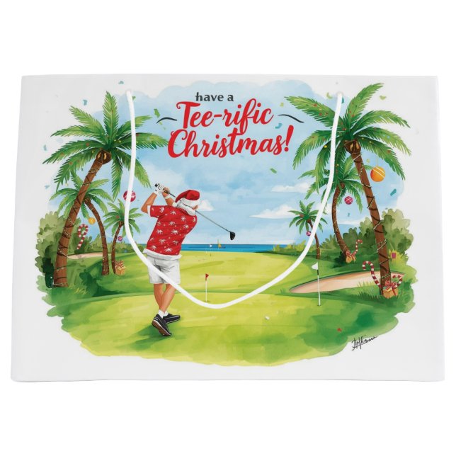 Santa Claus is golfing Christmas in July  Große Geschenktüte (Vorderseite)