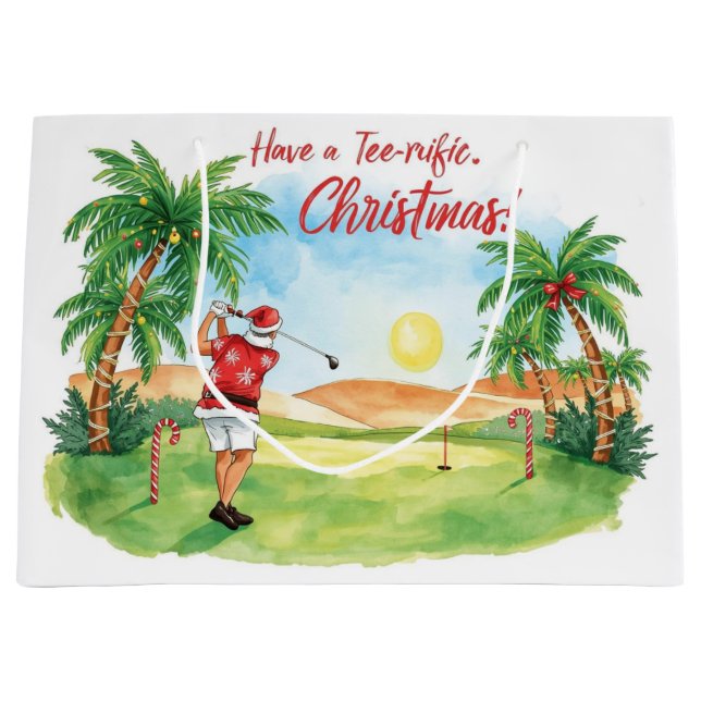 Santa Claus is golfing Christmas in July  Große Geschenktüte (Vorderseite)
