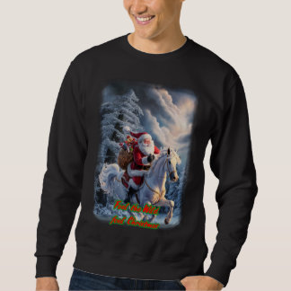 Santa Claus is riding an Horse on a Black Sweatshirt