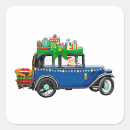 Santa Claus Jalopy Quadratischer Aufkleber