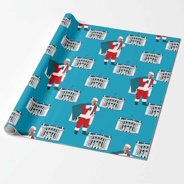 santa claus joden biden blue xmas white house geschenkpapier (Ungerollt)