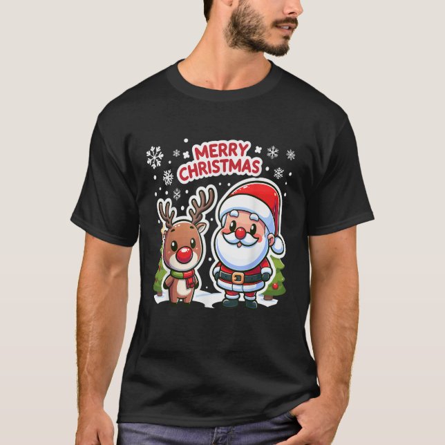Santa Claus Joyful Reindeer Christmas Duo Merry Ch T-Shirt (Vorderseite)