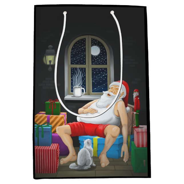 Santa Claus Kaffeezeit Mittlere Geschenktüte (Vorderseite)