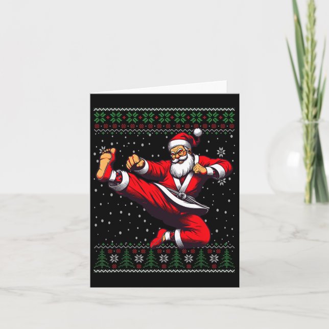 Santa Claus Karate Martial Arts Ugly Christmas Swe Karte (Vorderseite)