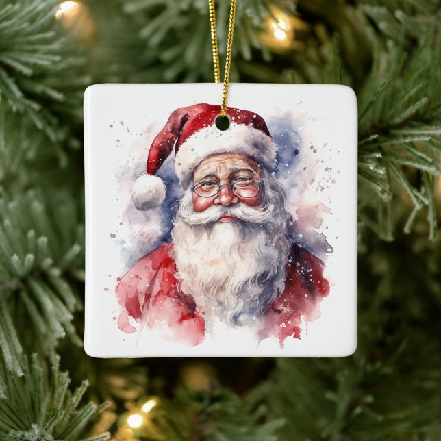 Santa Claus Keramikornament (Watercolor painting of a portrait of Santa Claus Christmas Ornament!)