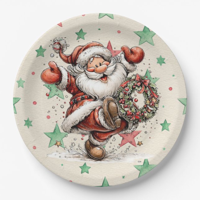 Santa Claus Kicking A Christmas Wreath Pappteller (Vorderseite)