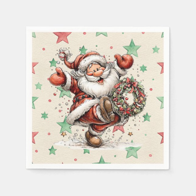 Santa Claus Kicking A Christmas Wreath Serviette (Vorderseite)