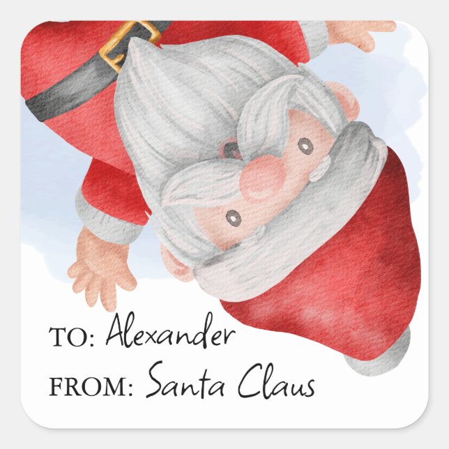Santa Claus Kids Weihnachten Quadratischer Aufkleber (Vorderseite)