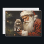 Santa Claus Kitten Cat Frohe Weihnachten<br><div class="desc">Weihnachtsfeiertagskarte mit einem Gemälde des Weihnachtsmannes und einem niedlichen grauen Kätzchen. Personalisiert auf der Rückseite mit Ihrer Nachricht und Ihrem Namen. Kontaktieren Sie mich für Hilfe bei Ihrer Anpassung oder um zusätzliche Matching oder Koordination von Zazzle Produkten anzufordern.</div>