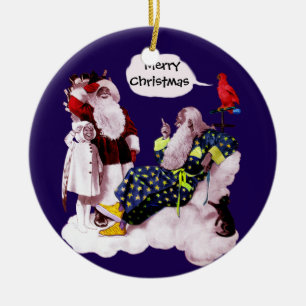 SANTA CLAUS, KLEINE ANGEL & MERLIN Weihnachtsgebäc Keramikornament