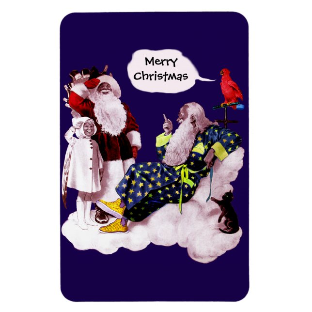 SANTA CLAUS, KLEINE ANGEL & MERLIN Weihnachtsgebäc Magnet (Vertikal)