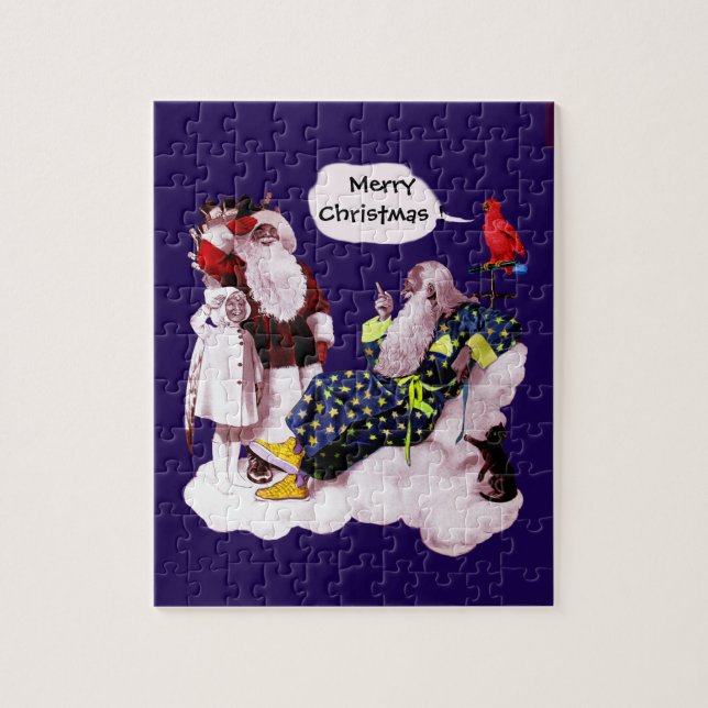 SANTA CLAUS, KLEINE ANGEL & MERLIN Weihnachtsgebäc Puzzle (Vertikal)