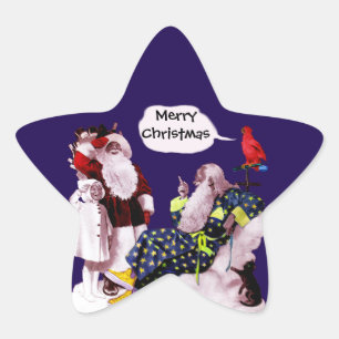 SANTA CLAUS, KLEINE ANGEL & MERLIN Weihnachtsstern Stern-Aufkleber