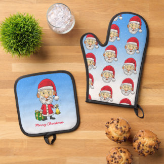 Santa Claus läutet die Glocken Ofenhandschuh & Topflappen-Set