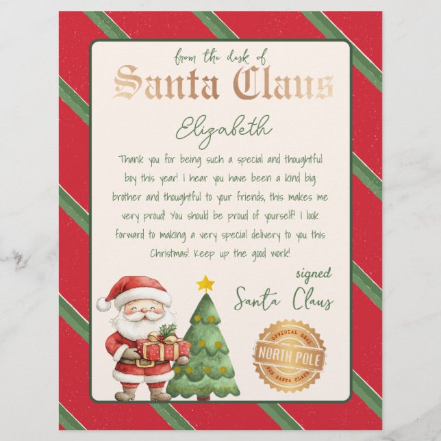 Santa Claus Letter Niedlich Rentier druckbar (Vorderseite)