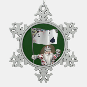 Santa Claus Lieben Poker spielen Schneeflocken Zinn-Ornament