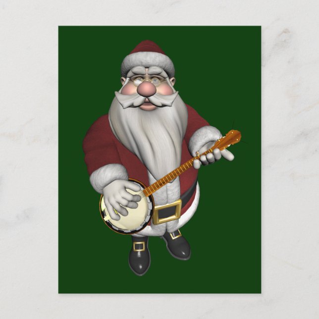 Santa Claus Lieben Sein Banjo Feiertagspostkarte (Vorderseite)