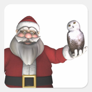 Santa Claus Lieben Snowy Owl Quadratischer Aufkleber