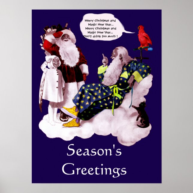 SANTA CLAUS , LITTLE ANGEL & MERLIN Weihnachtsgebä Poster (Vorne)