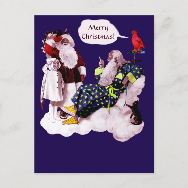 SANTA CLAUS , LITTLE ANGEL & MERLIN Weihnachtsgebä Postkarte (Vorderseite)