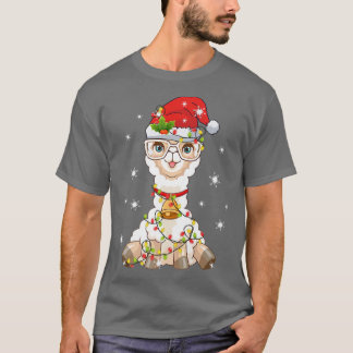 Santa Claus Llama Alpaca Xmas Tree Lights Merry Ch T-Shirt